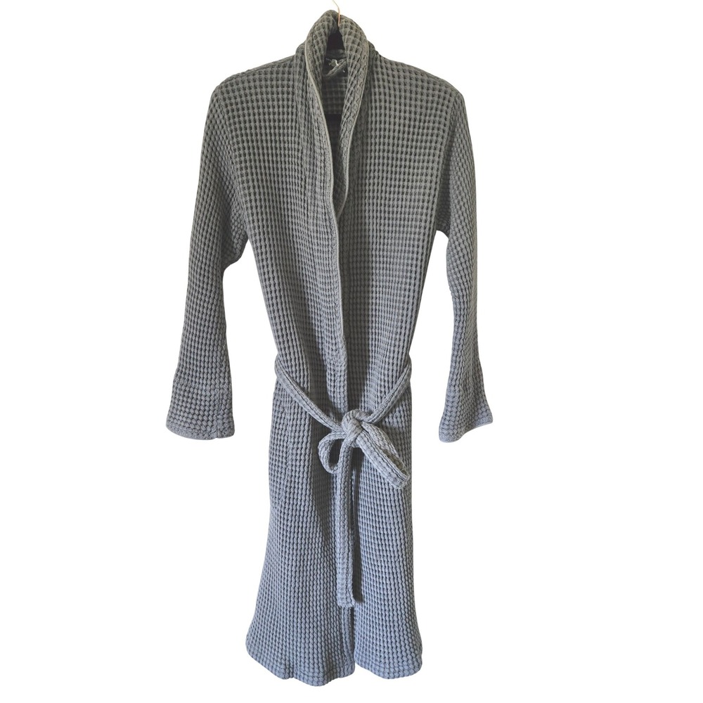 Brooklinen Waffle Robe Graphite Grey 100% Turkish Cotton Spa Bathrobe Small